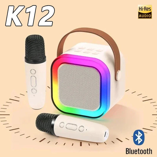 K12 Karaoke Machine with 1/2 Wireless Microphones Portable 5.3 PA Bluetooth Speaker System RGB Lights Audio Home KTV Kid Gifts