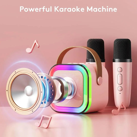 K12 Karaoke Machine with 1/2 Wireless Microphones Portable 5.3 PA Bluetooth Speaker System RGB Lights Audio Home KTV Kid Gifts